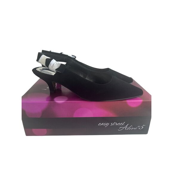 EASY STREET Black Lamy Fabric Slingback Bow Kitten Heels Size 8 NEW NIB - Picture 2 of 9
